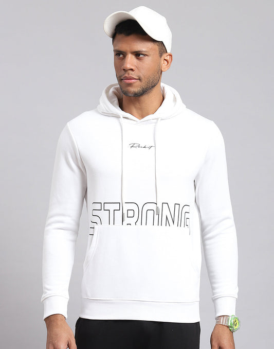Rock.it Men White Printed Hooded Full Sleeve Sweatshirt