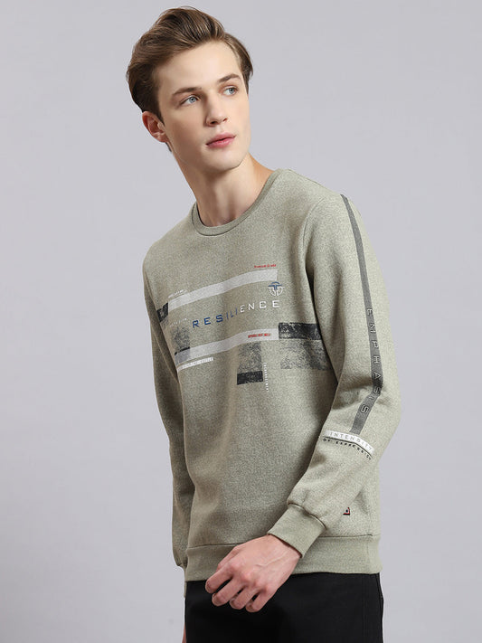 Men Green Printed Round Neck Full Sleeve Sweatshirt