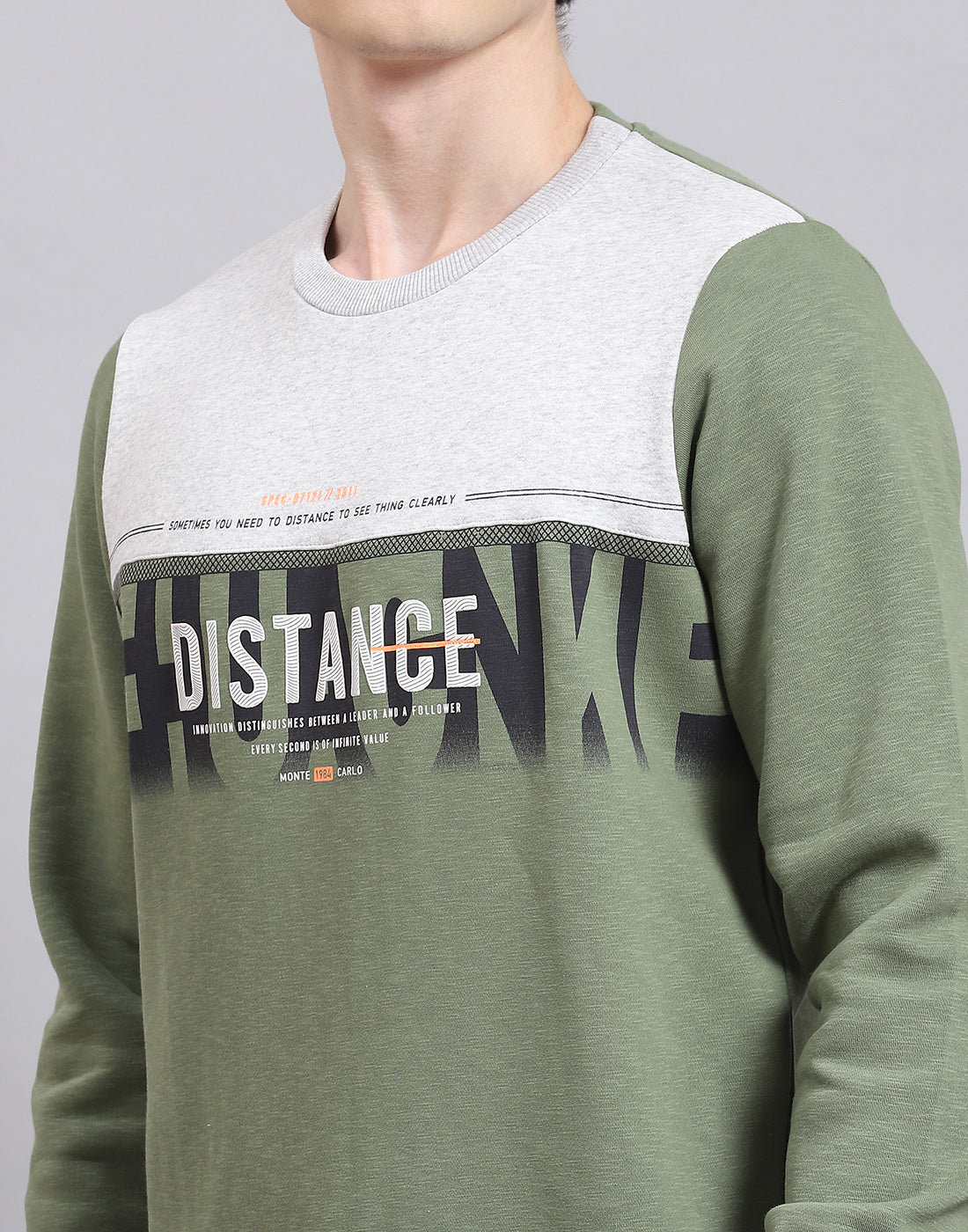 Men Green Printed Round Neck Full Sleeve Sweatshirt