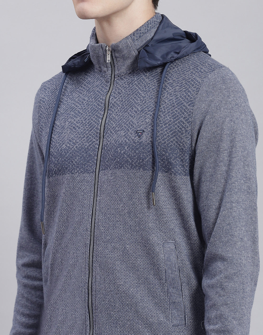 Men Navy Blue Solid Hooded Full Sleeve Sweatshirt