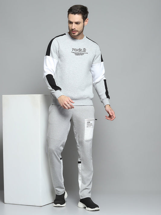 Rock.it Men Grey Printed Round Neck Full Sleeve Sweatshirt