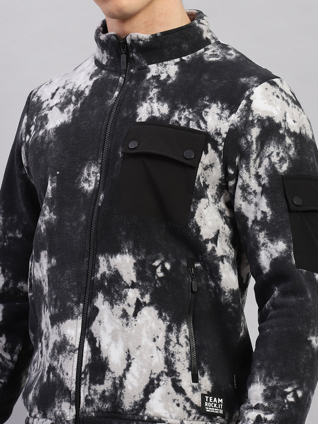 Rock.it Men Black Printed Mock Neck Full Sleeve Sweatshirt