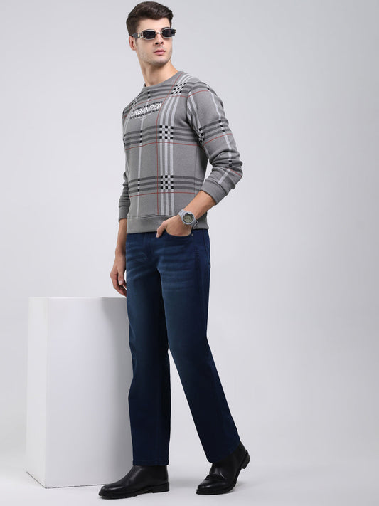 Men Charcoal Printed Round Neck Full Sleeve Sweatshirt