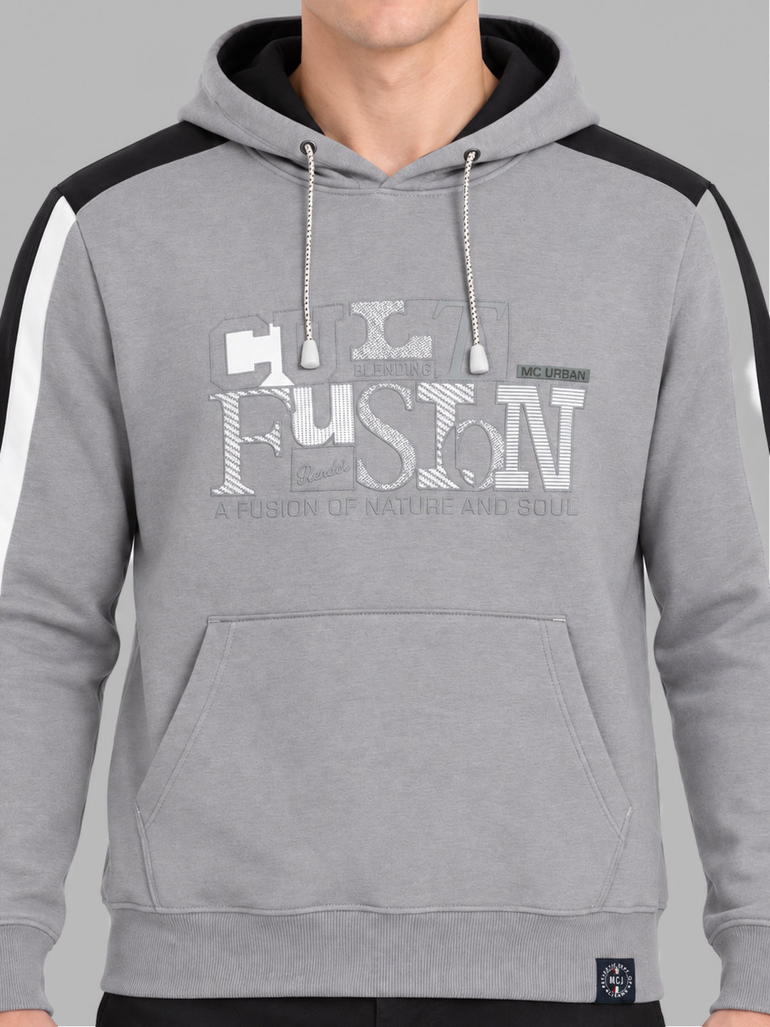 Men Grey Solid Hooded Full Sleeve Sweatshirt