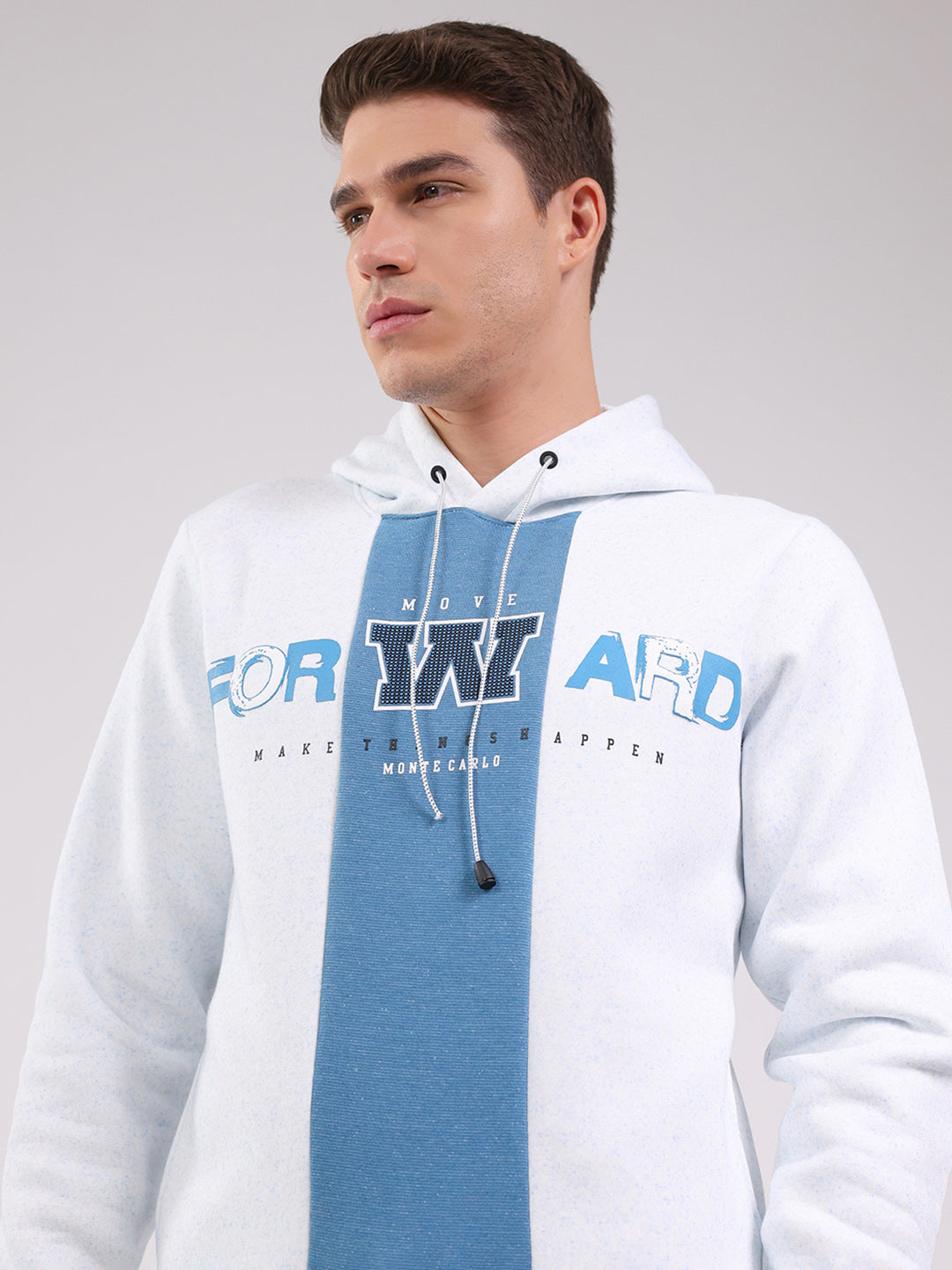 Men Blue Printed Hooded Full Sleeve Sweatshirt