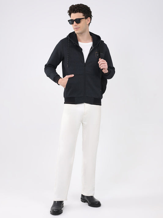 Men Black Printed Hooded Full Sleeve Sweatshirt
