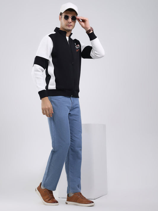 Men Black Solid Mock Neck Full Sleeve Sweatshirt