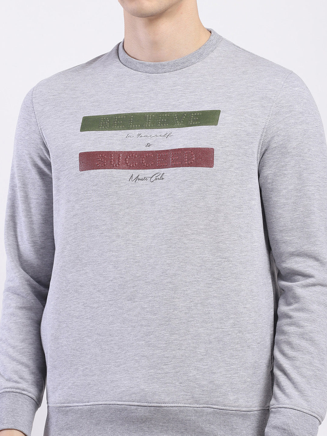 Men Grey Solid Round Neck Full Sleeve Sweatshirt