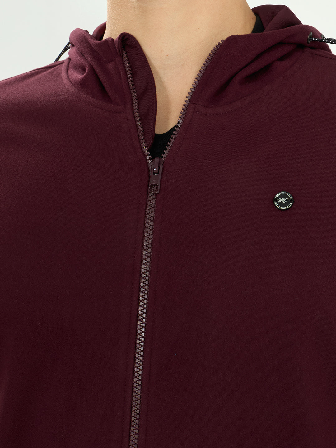 Men Maroon Solid Hooded Full Sleeve Sweatshirt