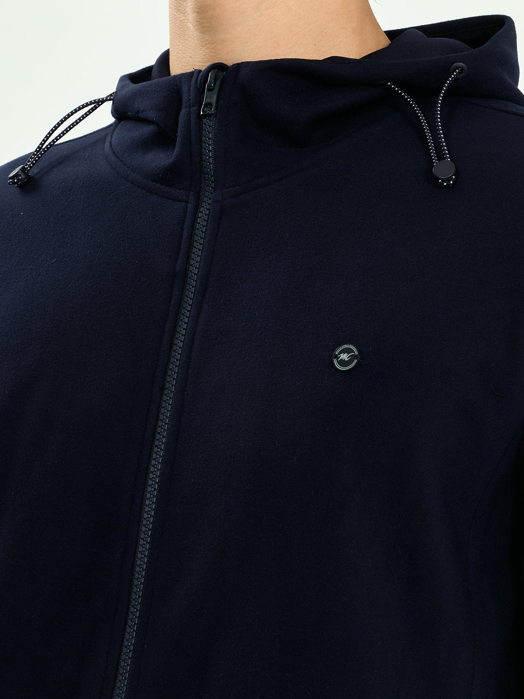 Men Navy Blue Solid Hooded Full Sleeve Sweatshirt