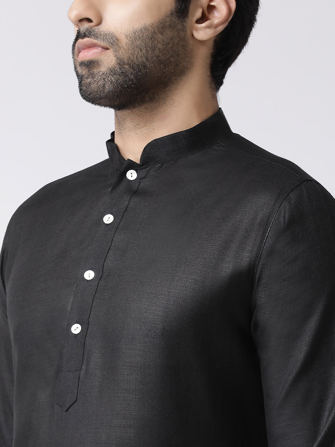 Men Black Solid Dyed Kurta