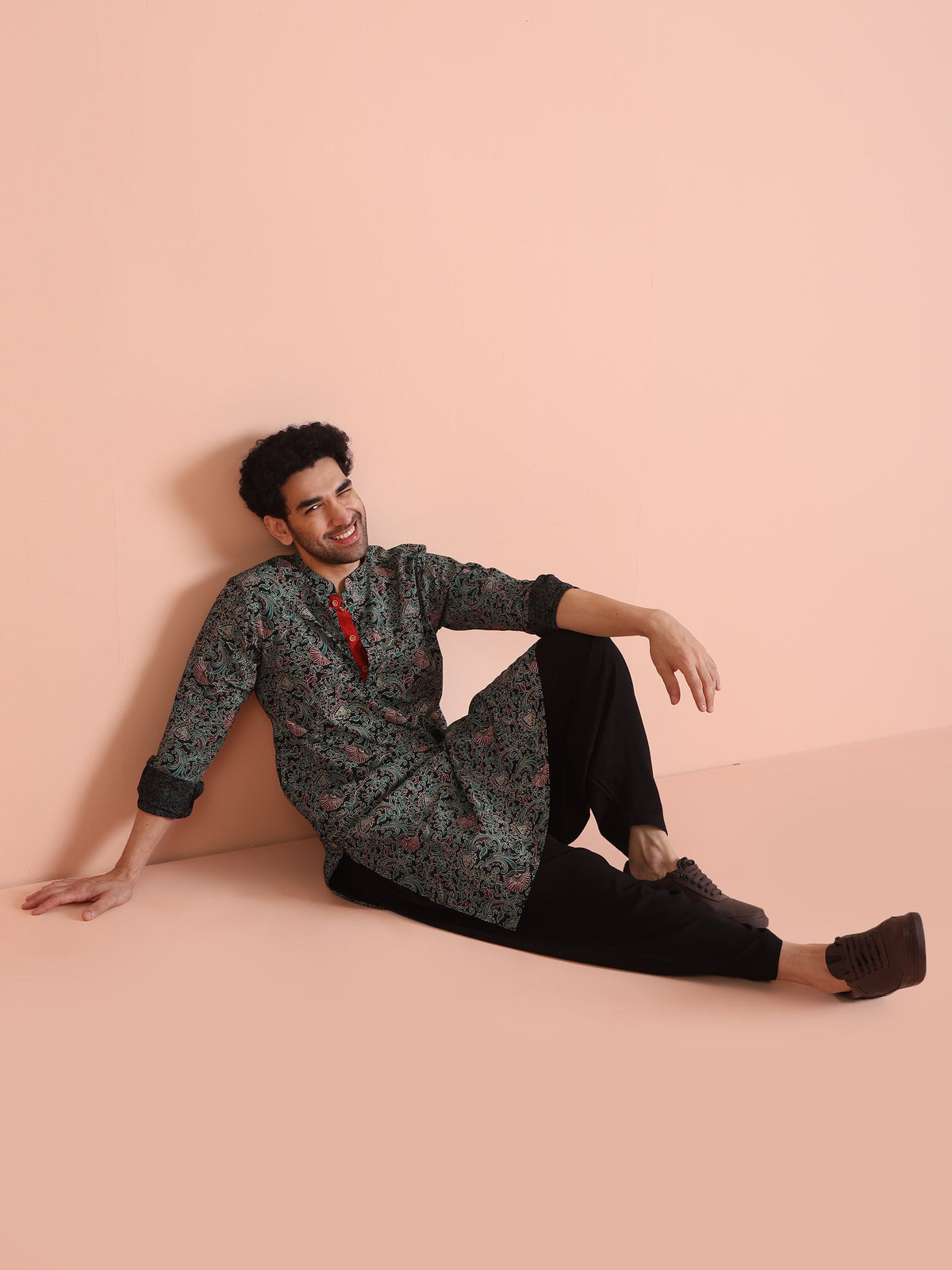 Black Printed Cotton Kurta