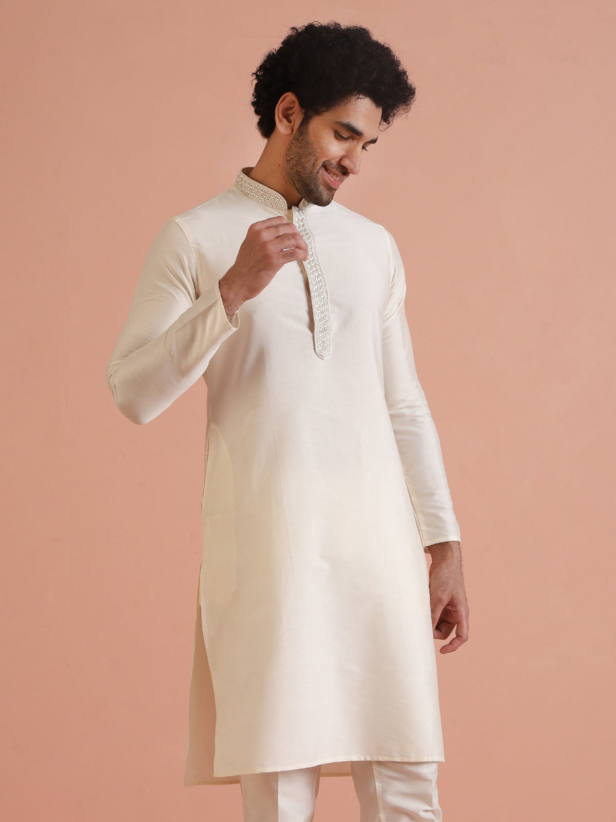 Cream Embroidered Kurta