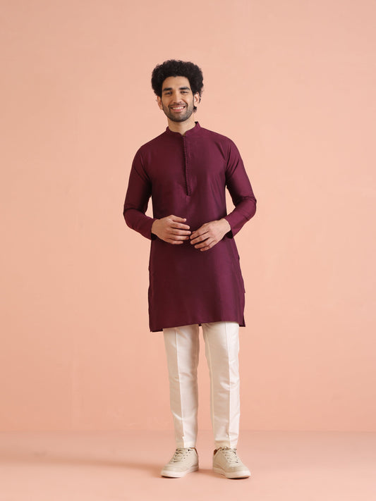Maroon Solid Silk Blend Kurta for Mens Elegant Festive Ethnic Wear