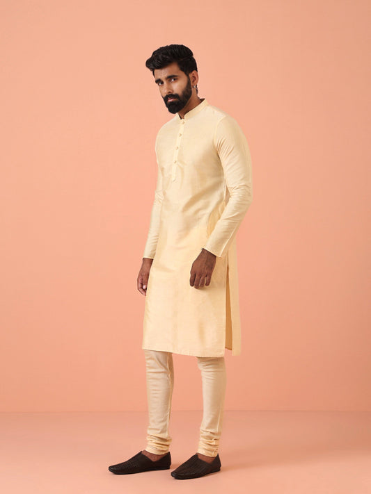 Beige Silk Blend Solid Long Kurta