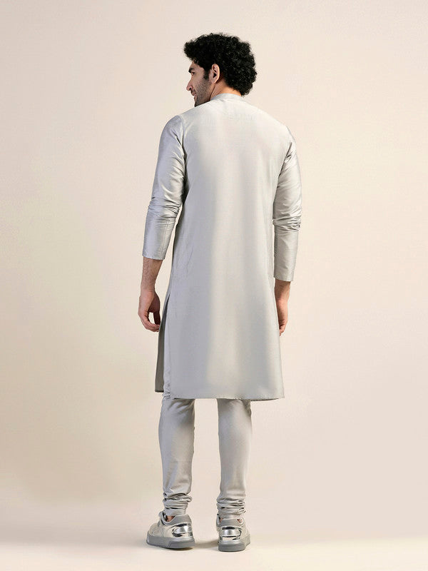 Silver Satin Metallic Panel Kurta