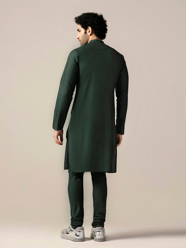 Green Silk Blend Metallic tape Kurta Long