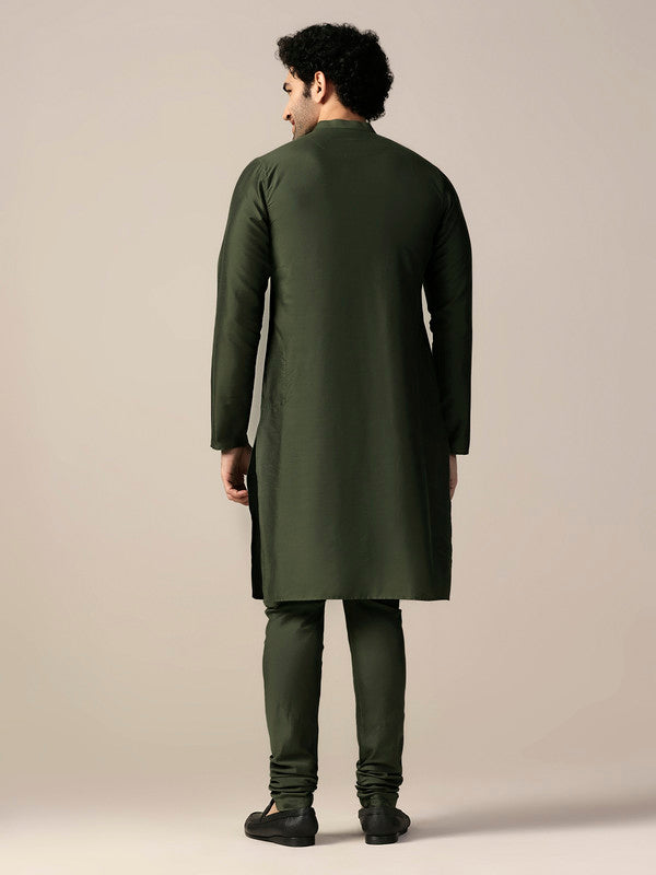 Green Silk Metallic Embellished Long Kurta