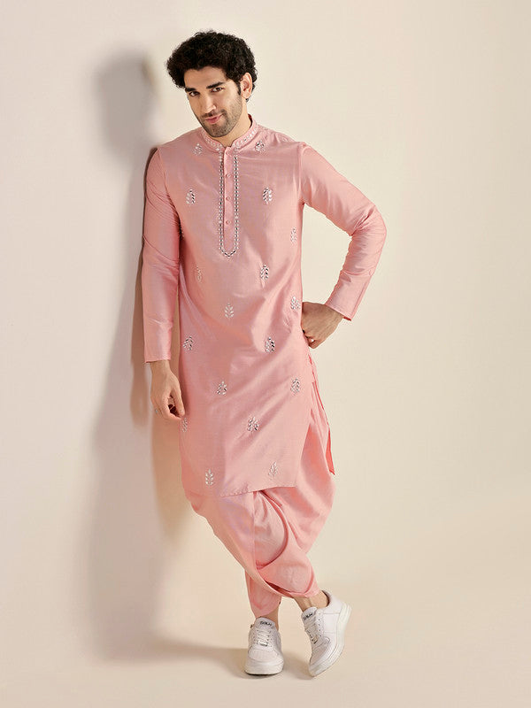 Baby Pink Silk Blend Mirror Work Kurta