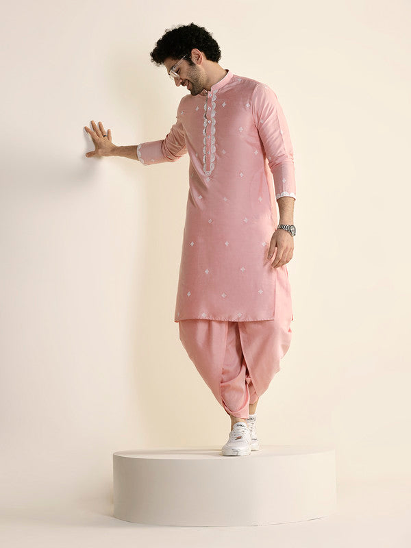 Baby Pink Silk Blend Embroidered Kurta
