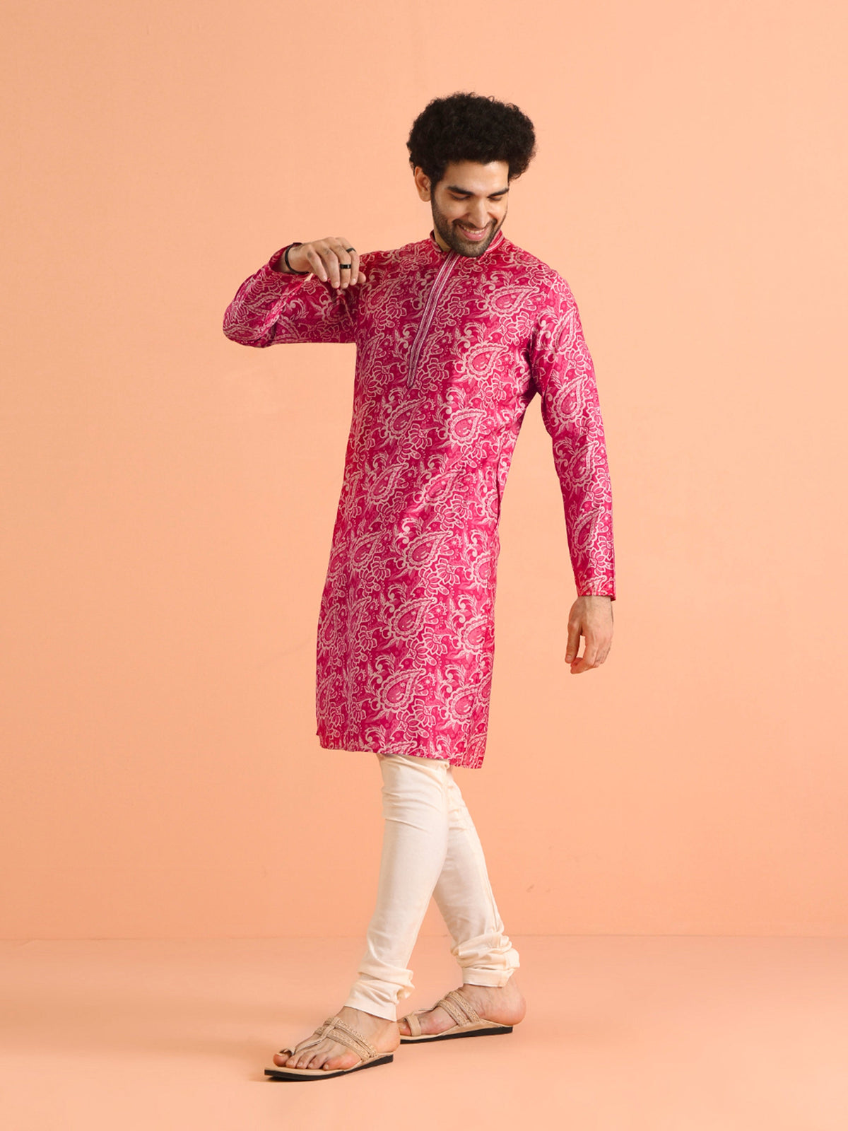 Pink Paisley Printed Silk Blend Kurta