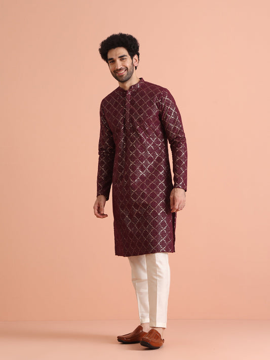 Maroon Sequin Embroidered Kurta