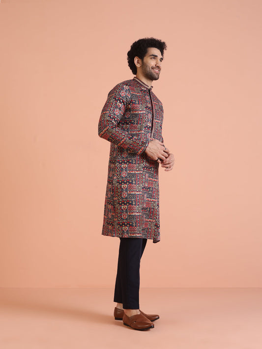 Multicolour Printed Silk Blend Kurta