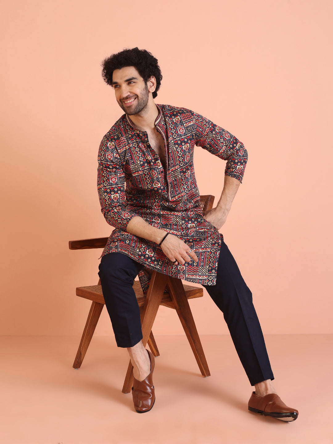 Multicolour Printed Silk Blend Kurta
