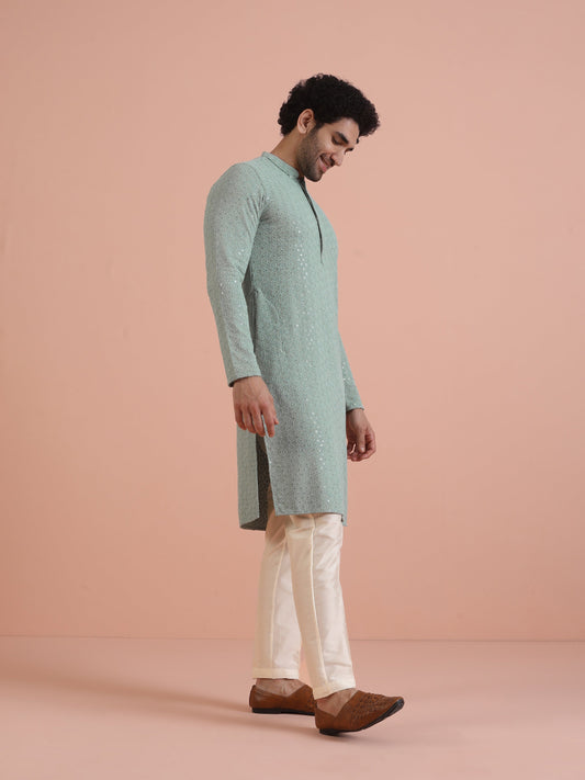 Mint Green Printed Sequinned Kurta