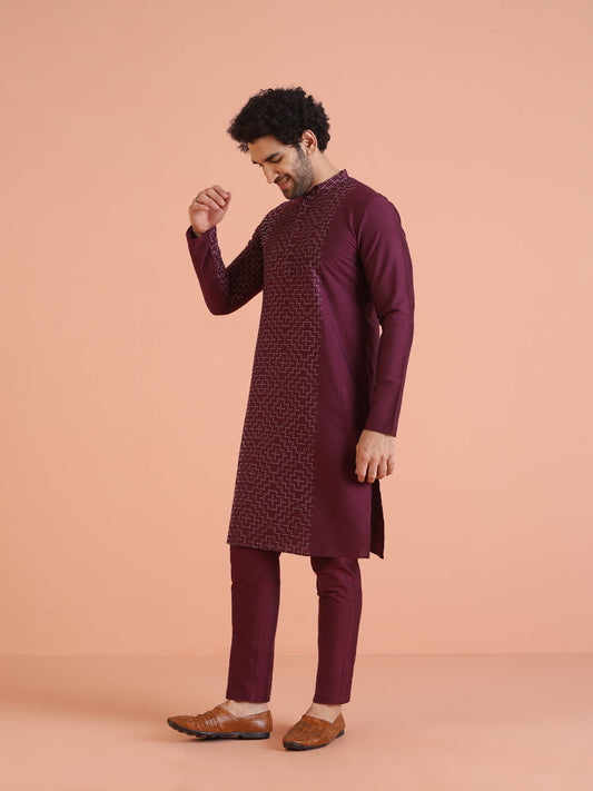 Wine Geometric Foil Printed Kurta