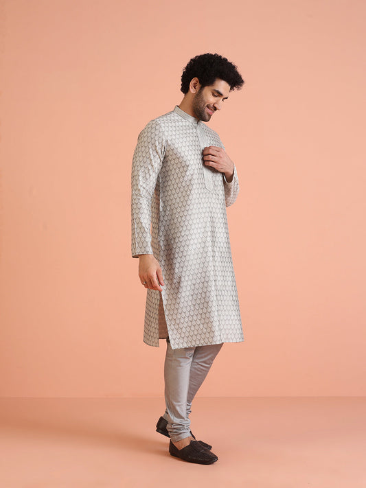 Men Grey Jacquard Ethnic Motifs Kurta