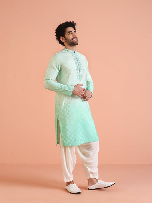 Men Ombre Embellished Mirror Work Kurta