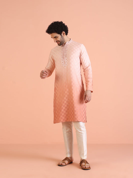 Men Ombre Embellished Mirror Work Kurta