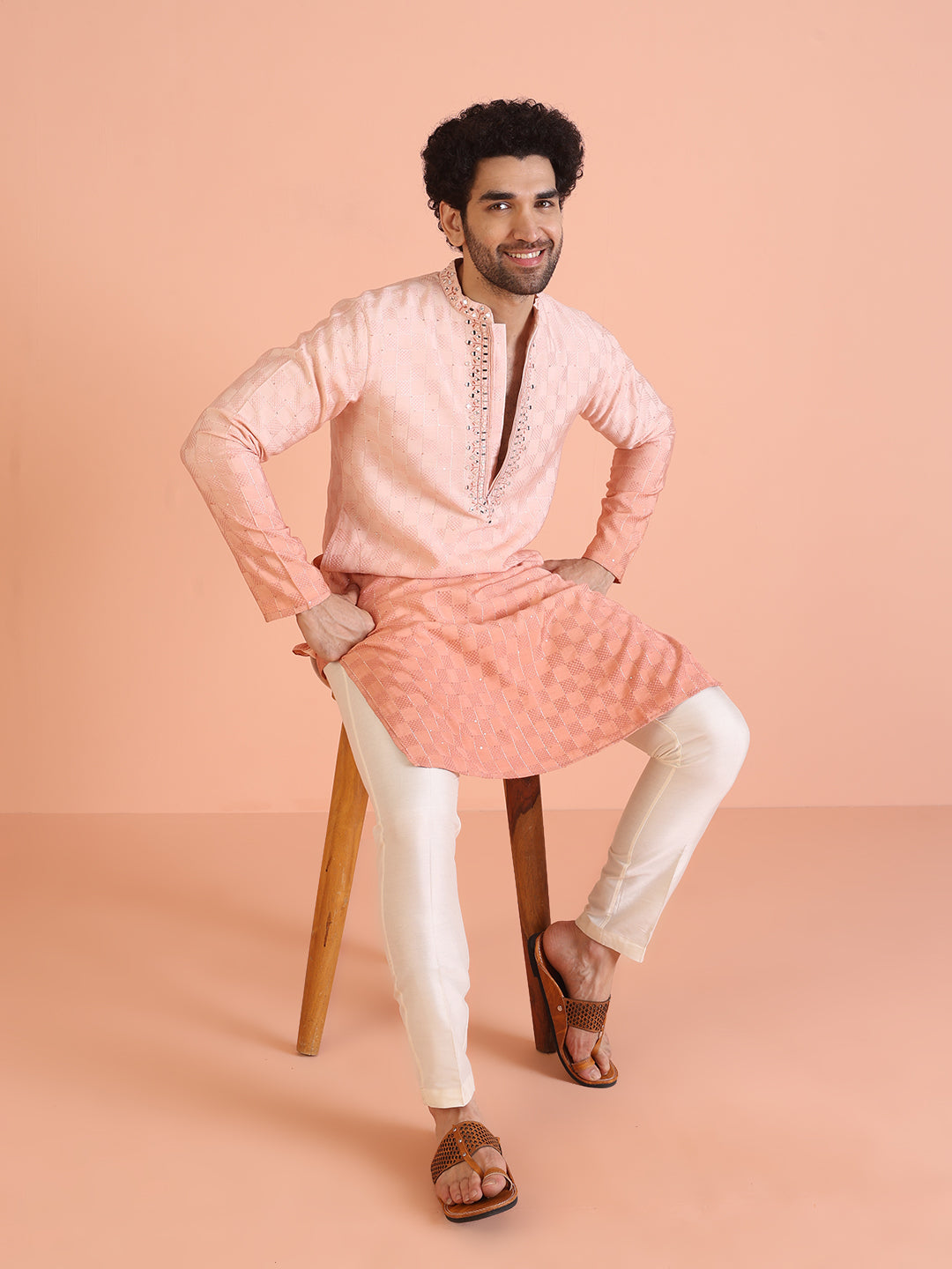 Men Ombre Embellished Mirror Work Kurta
