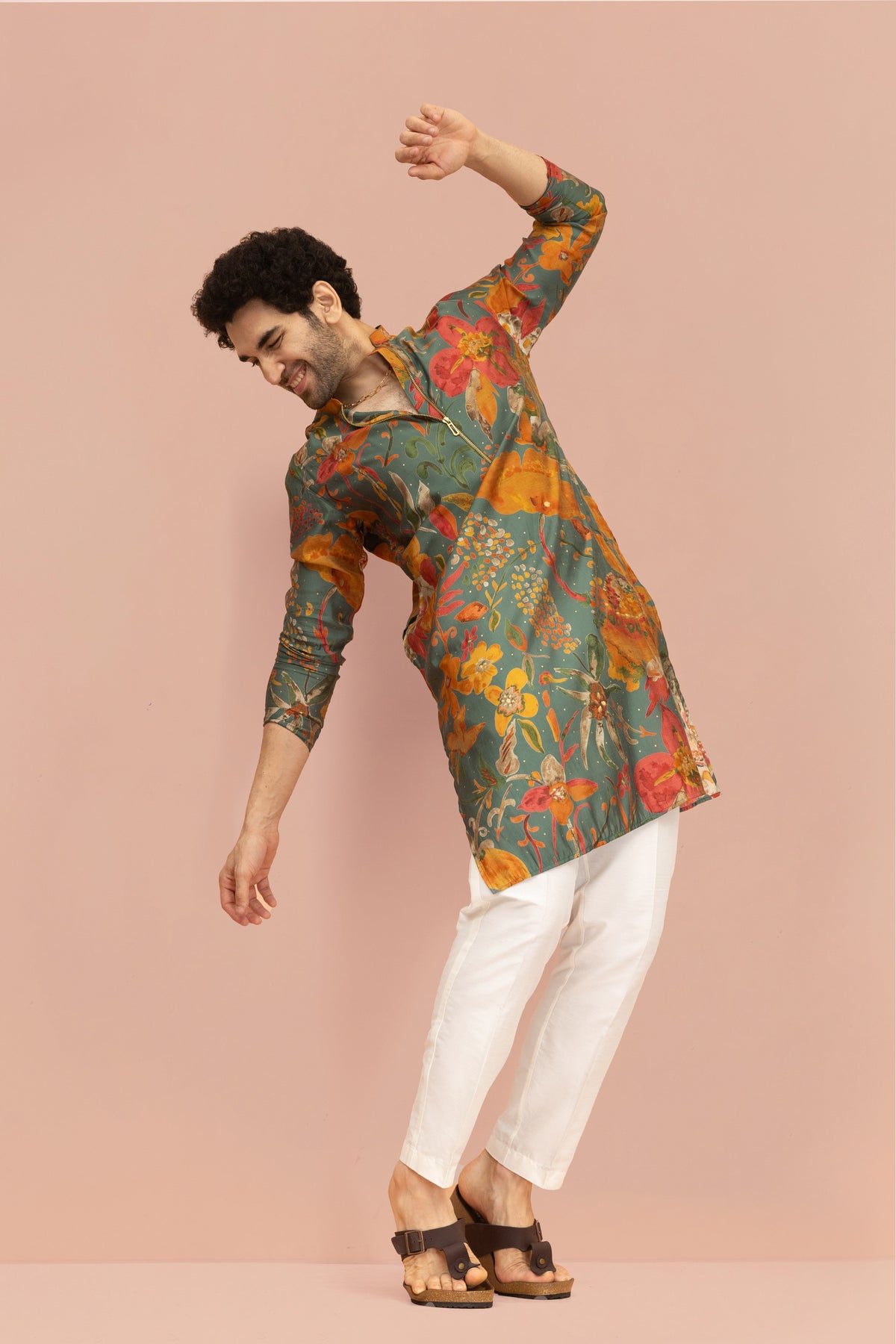 Men Multi Abstract Fluid Print Kurta