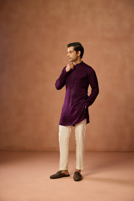 Wine Silk Blend Velvet Finish Mid Kurta