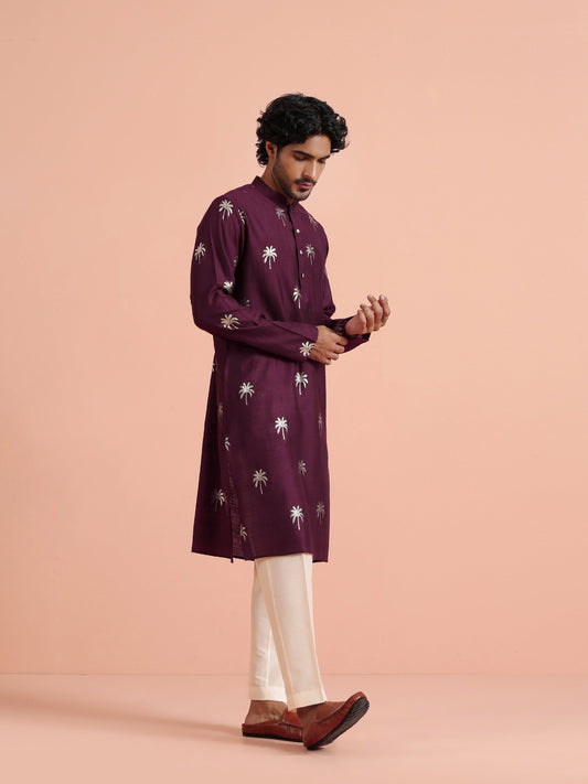 Wine Kurta with Palm Prints