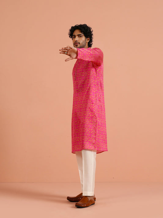 Hot Pink Art Silk Printed Kurta