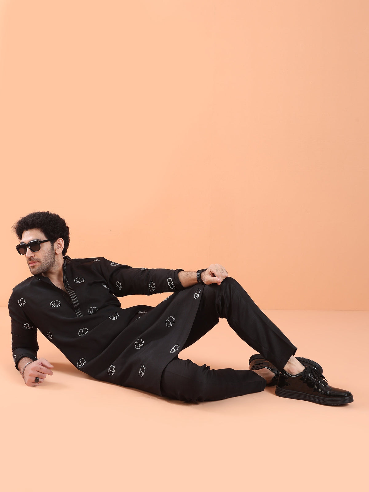 Black Cotton Silk Embroidered Kurta