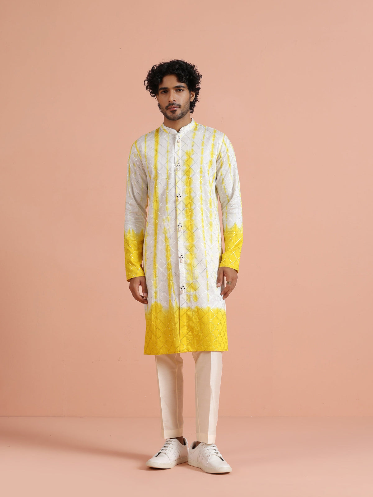 White & Yellow Ombre Printed Kurta