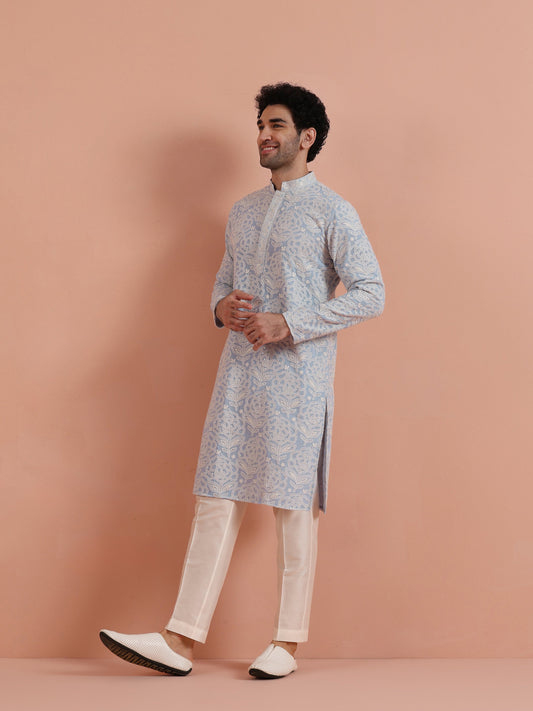Light Blue Floral Embroidered Kurta