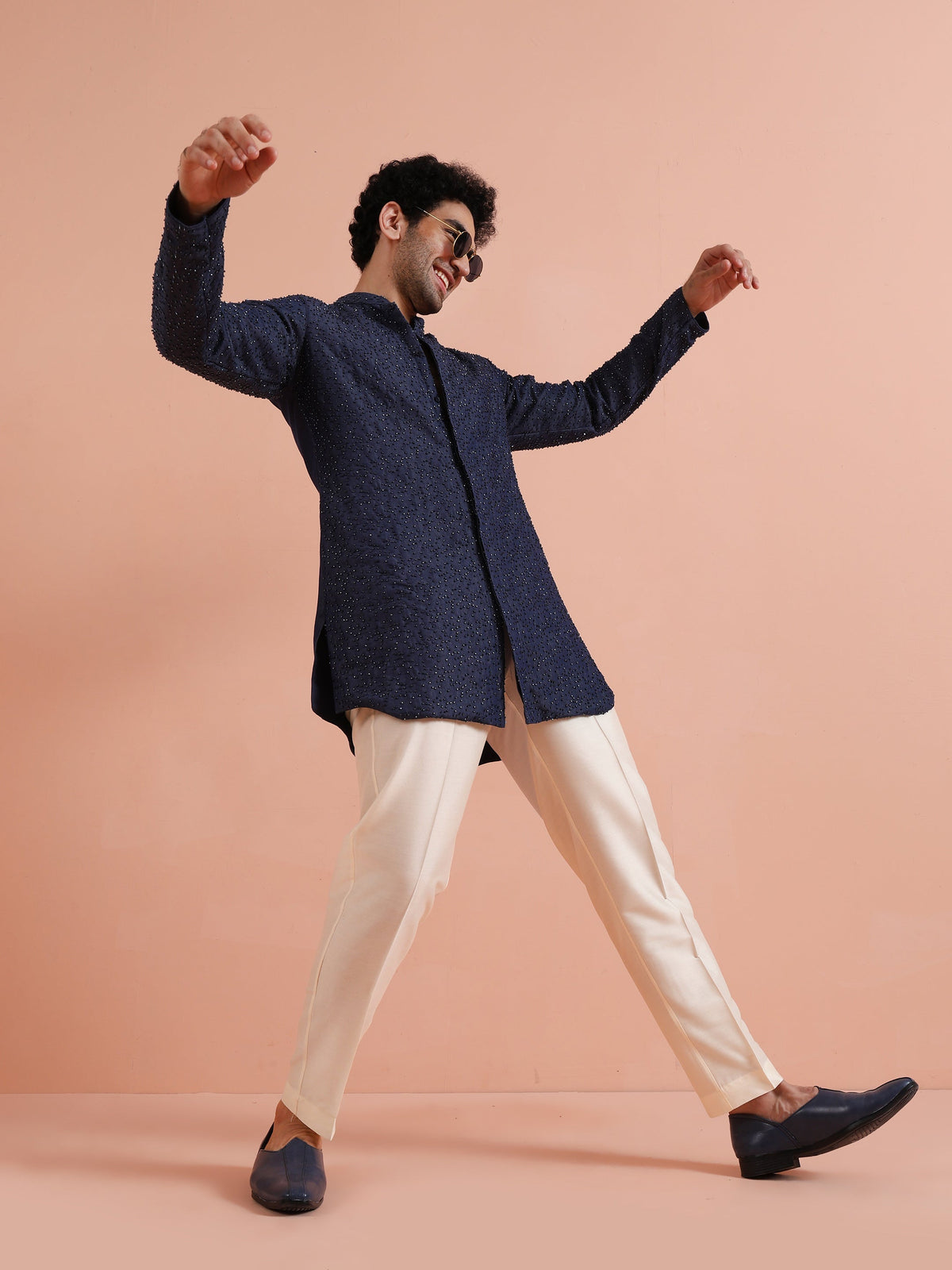 Navy Mid Kurta with Sequin Detailing