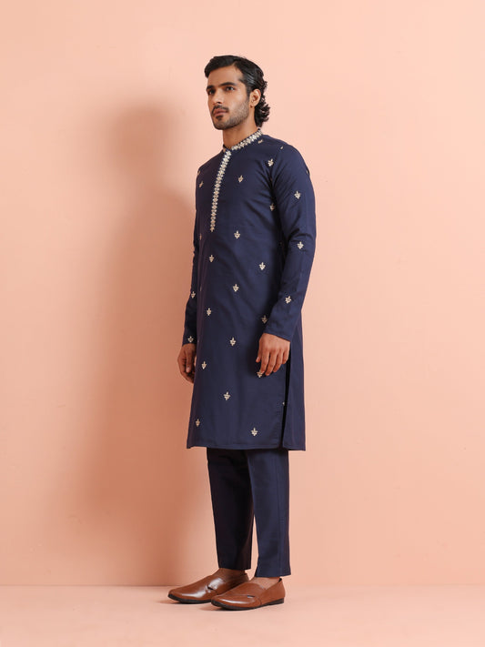 Navy Kurta with Delicate Embroidery