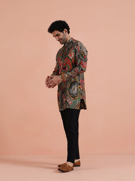 Grey Paisley Printed Kurta