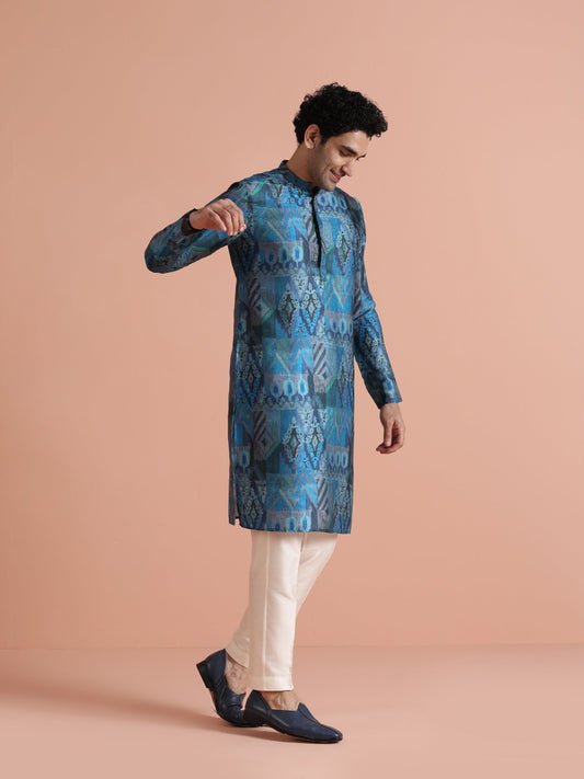 Blue Geometric Printed Kurta