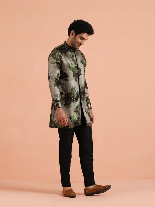 Grey Floral Printed Mid Kurta