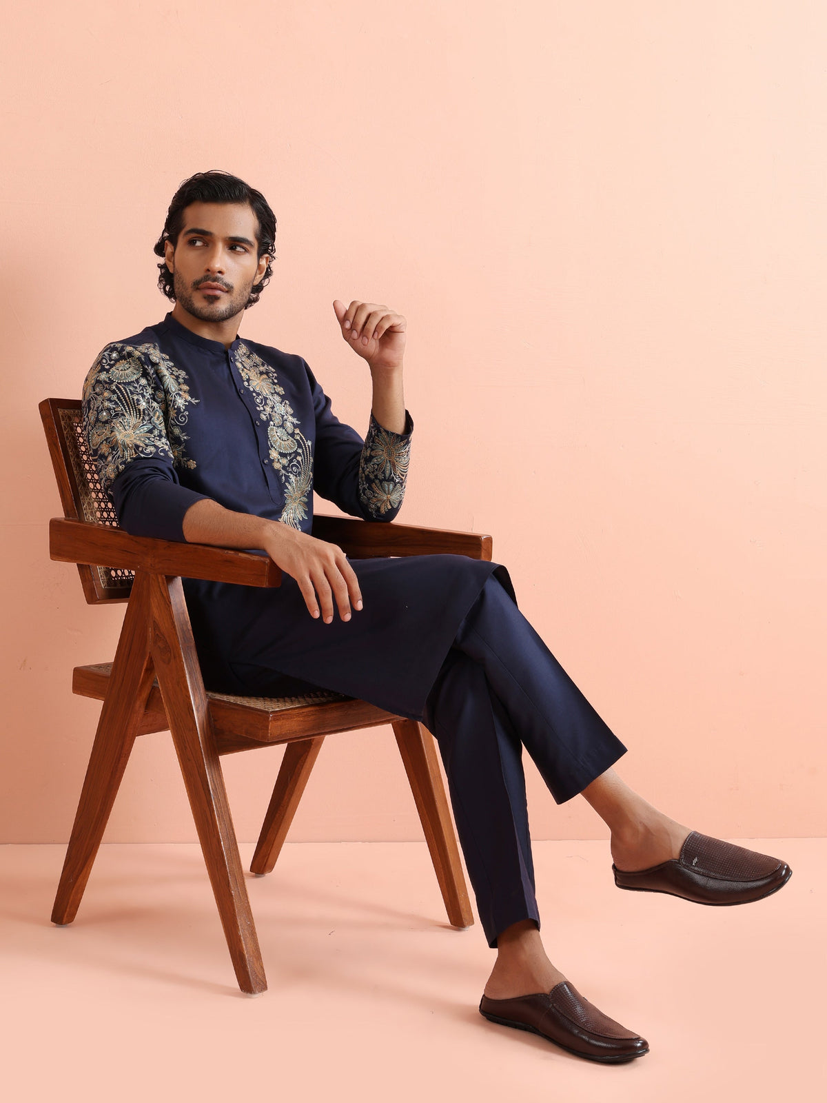 Navy Kurta with Heavy Embroidery