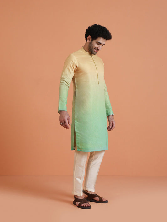 Golden Beige Ombre Cotton Silk Kurta