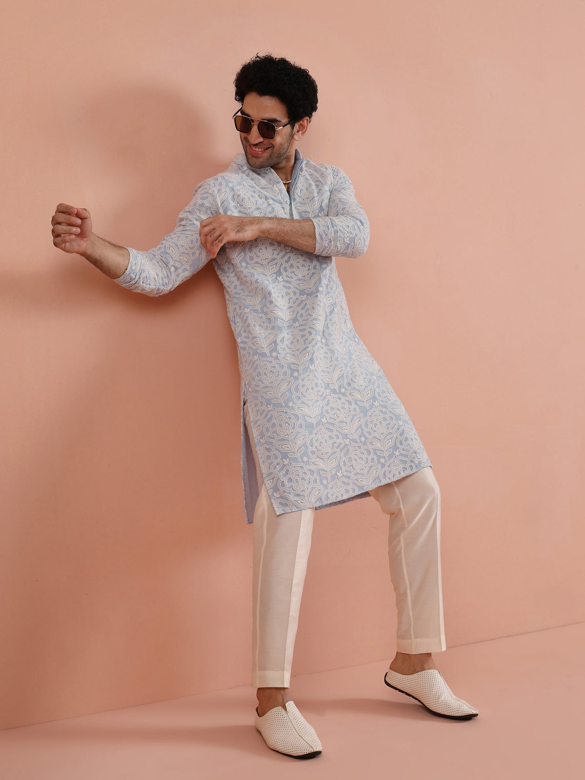 Light Blue Floral Embroidered Kurta