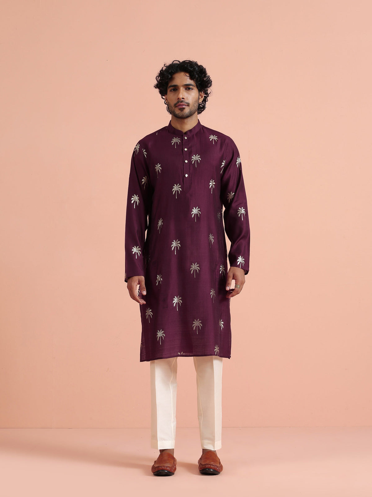Wine Kurta with Palm Prints